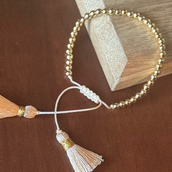 Gold Beaded Bracelet with Tassels - Picture 3 of 5